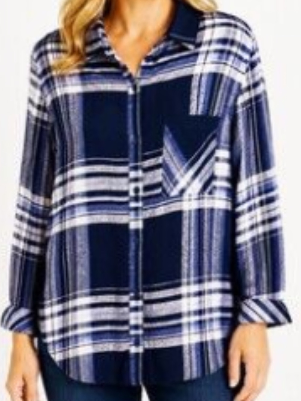 Como vintage NWOT XL FLANNEL SOFT COMFY BLUE WHITE PINK Plaid Button-Front Shirt